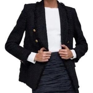 Zara Balmain Jacket Black Textured Size XS Gold Buttons